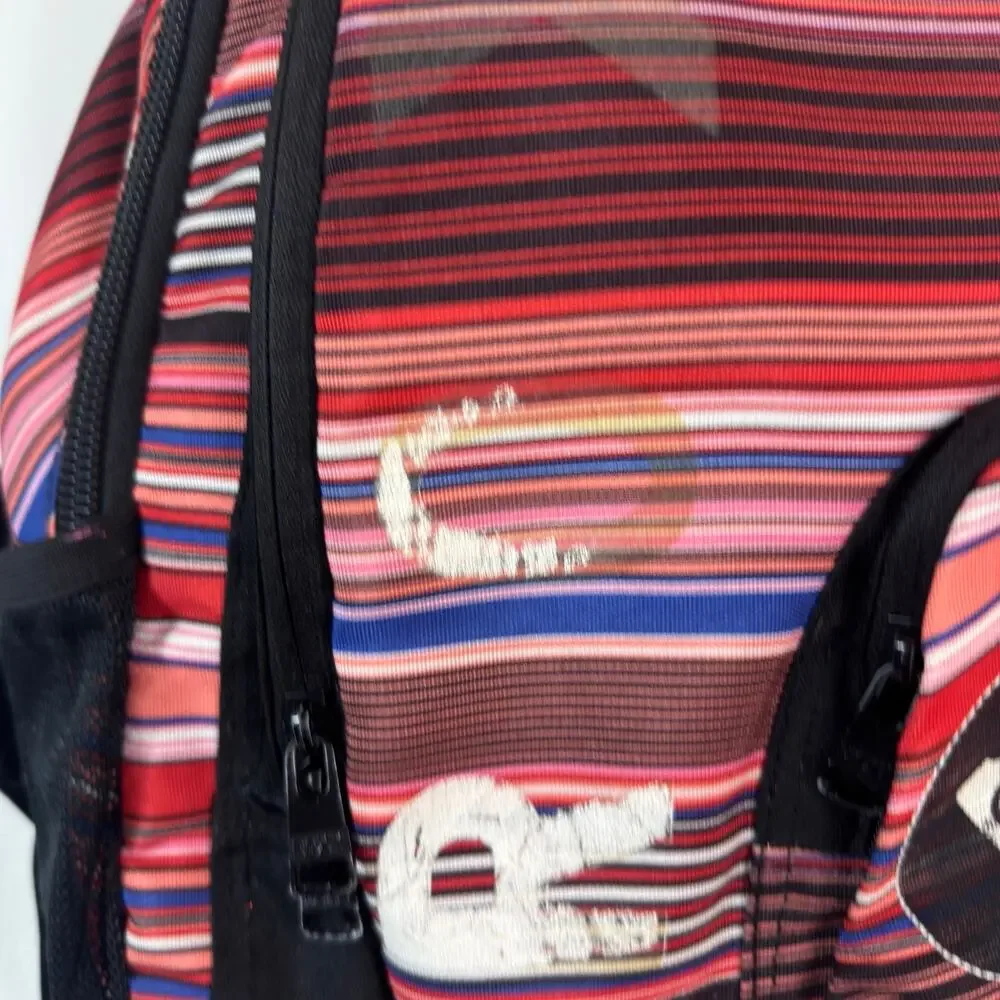 Y2K Roxy Womens Red Black Striped Backpack Multicolor School Travel Laptop Bag